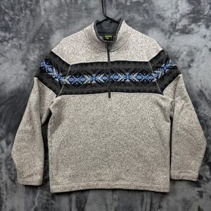 Koppen Quarter Zip Pullover Mens Large Gray Fair Isle Fleece Sweater 8269